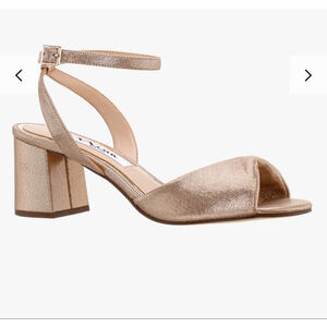 NINA NIGELLA GOLD METALLIC BLOCK-HEEL SANDALS, Sz 9.5